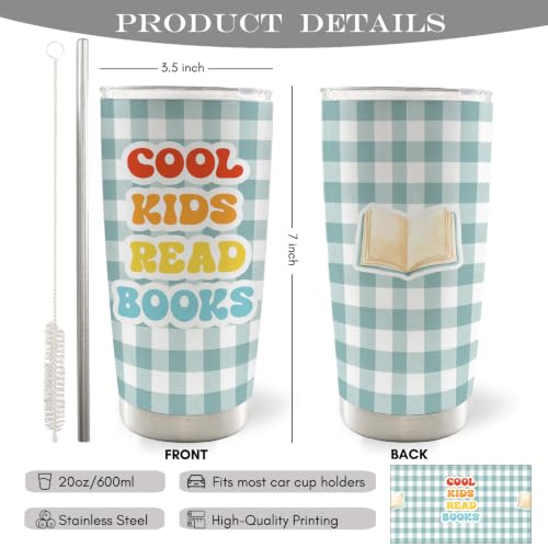 Blue Gingham Cool Kids Read Books 20oz Travel Coffee Mug Tumbler - color: cool