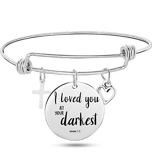 Jude Jewelers Stainless Steel Adjustable Size Christian Cross Holy Bible Verses Mantra Bangle Bracelet - style: Romans. 5:8