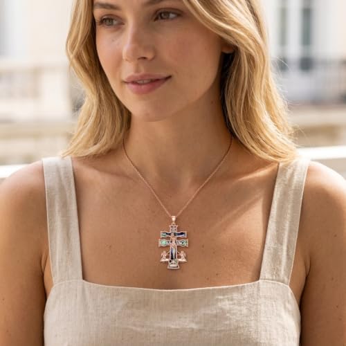 Cross Necklace Origami/Wooden/Caravaca/Faith Pendant Necklace Christian Religious Catholic Cross Jewelry Gift for Women Men - color: Caravaca Cross rosegold