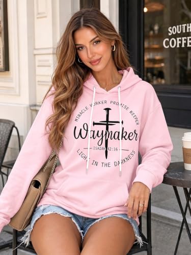 FASHGL Christian Hoodie for Women Religious Faith Sweatshirt Inspirational Pullover Tops Bible Verse Long Sleeve Tops - color: Pink, size: Large