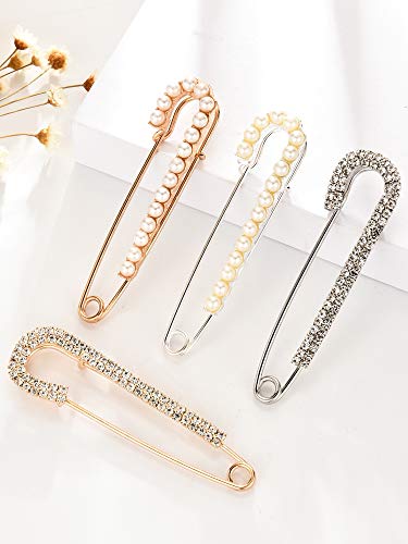 Boao 4 Pcs Women Brooch Pins with Crystal Pearl, Sweater Shawl Clips