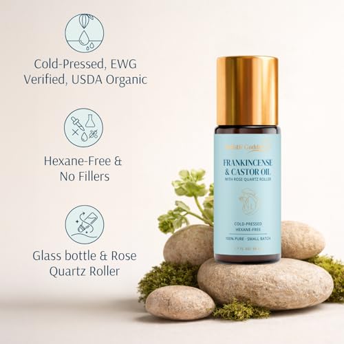 Holistic Goddess Frankincense Castor Oil Roll-On, Rose Quartz Roller, 1.7oz