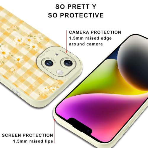 Floral Flowers Checkered Plaid Collage Phone Case for iPhone 14 Case Shockproof Soft Protective for Women Men Phone Cover Funda for iPhone 14 6.1 Inch - color: Yellow, size: for iPhone 14