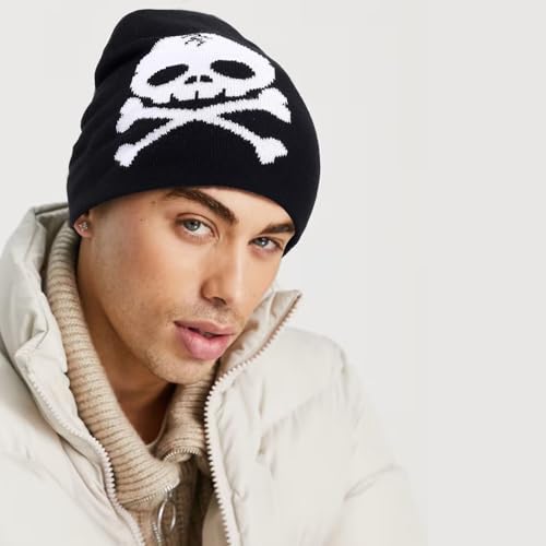 4Pcs Y2k Beanie Winter Knitted Hat Warm Graphic Cap for Women Men - color: Pentagram+spiderweb+skull+all(black)