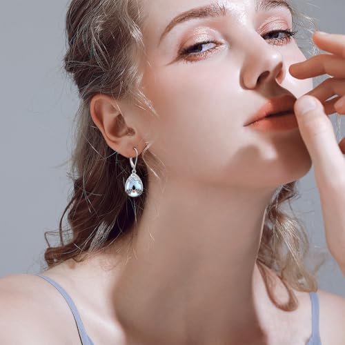 925 Sterling Silver Filigree Dangle Drop Leverback Teardrop Earrings - color: bat moonstone