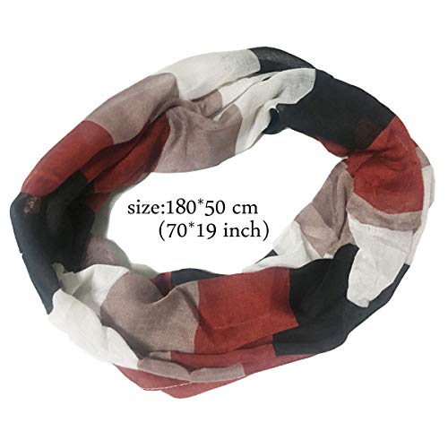 Lightweight Scarfs for Women Infinity Plaid and Striped Many Style - color: Black&red&khaki