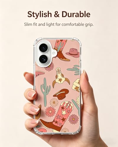 Boho Western Cowgirl Cactus Phone Case Compatible with iPhone 17, Hippie Cowboy Phone Cover for iPhone 17 - color: Cowgirl Boots