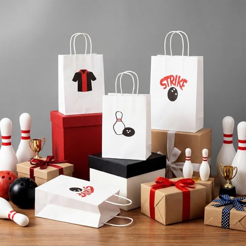 Weekgrat 18 Pcs Bowling Party Bags with Handles 3 Styles Double Side Print Snack Candy Gift Bag for Bowling Party Decor Supplies - style: Bowling