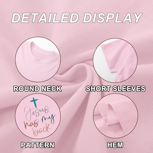Tuislay Christian Shirts for Women Jesus Has My Back Tshirt God Bible Verse Shirt Faith Cross T Shirts Inspirational Tees Top - color: Pink, size: Large