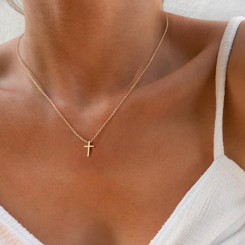 Cross Necklace for Women, Dainty Gold Necklace Tiny Cross Charm Necklace - color: Silver-Cross 1