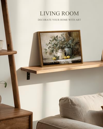 InSimSea Framed Canvas Wall Art, Teapot and Lemons Still Life Art, 10x8 In - color: Lemon Eucalyptus Leaves