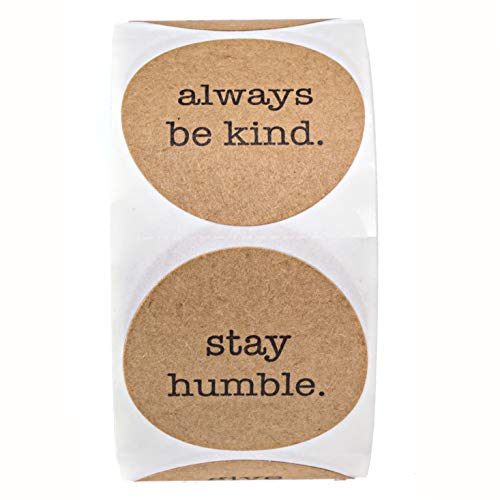 Be Kind Kraft Stickers / 500 Motivational Uplifting Stickers / 6 All Occasion Good Human Label Designs / 1.5" Round Brown Kraft Envelope Seals/Made in The USA - color: Kraft Be Kind