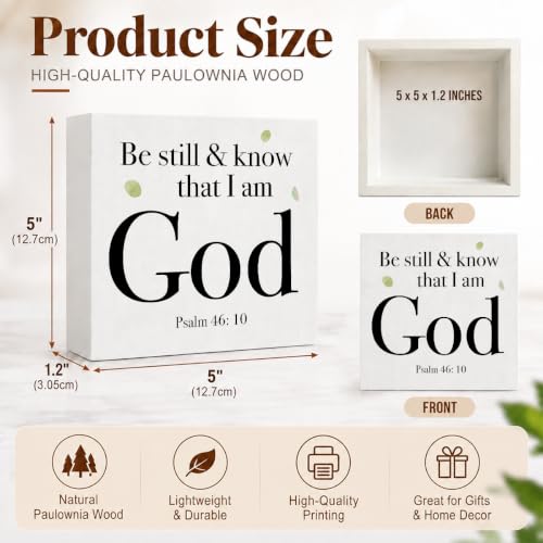 Christian Decorative Signs Plaques Wooden Box Sign Desk Decor, Inspirational Religious Rustic Wood Block Plaque Box Sign Bible Verse Home Office Decor for Living Room Bedroom Table Shelf Centerpieces - color: Be still know that I am God
