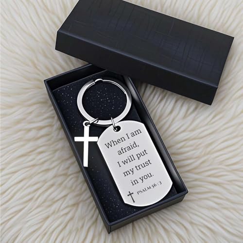 GiftYou Inspirational Scripture Metal Key Chains with Cross Pendant - Bible Verse Keychain Religious Gift for Christian - color: Psalm 56:3