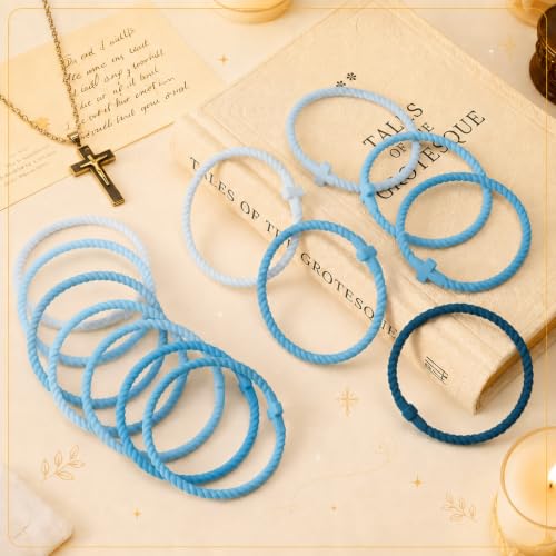Soaoo 24/60 Pcs Jesus Bracelets Cross Silicone Bracelet Braided Stackable Rubber Wristband Silicone Jewelry Gift for Women Men - color: Blue, size: Cross