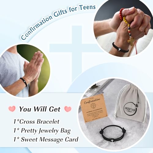 UNGENT THEM Cross Bracelet for Teen Boys Men, Christian Gifts with Card - style: Confirmation&Boys