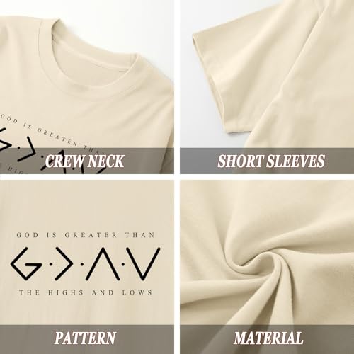 BeWithYou Christian Shirts for Women God is Greater Than The Highs and Lows Shirt Funny Religious Faith Bible Verse Tee Tops - color: Apricot, size: XX-Large