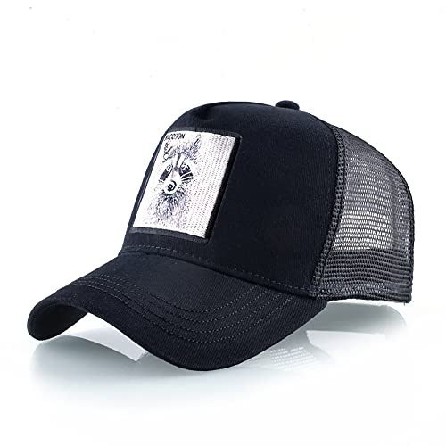 Animal Patch Mesh Trucker Baseball Cap Collection, Embroidered Design, Black - color: Hx-bk