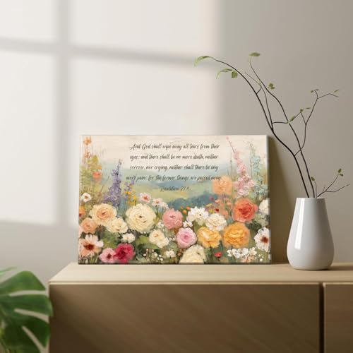 VPUQWGKE Christian Bible Floral Canvas Wall Art Prints Scripture Painting Flower Picture Wall Decor Artwork for church home bedroom Decoration 12x16in