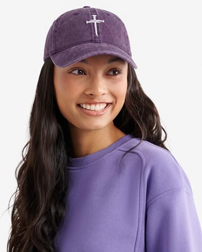 Christian Gifts for Men Women, Religious Cross Logo Embroidered Low Profile Unisex Dad Hat - color: Purple