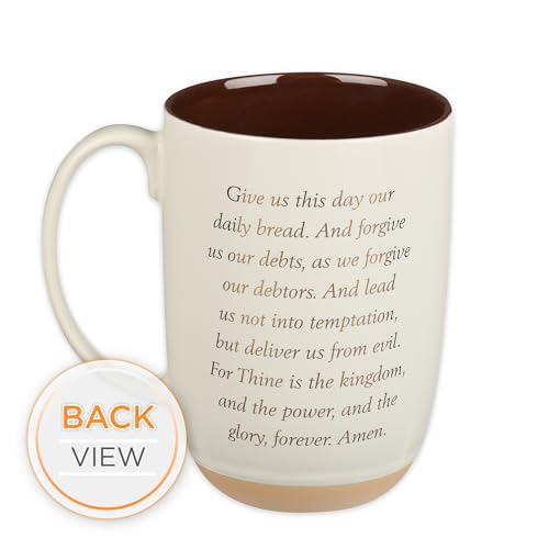 Christian Art Gifts White Clay Base Ceramic Coffee Mug: The Lord's Prayer - color: White & Brown/Lord's Prayer, size: 15 Ounces