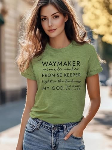 Women Bible Verse Print Christian T Shirt - color: Light Green5, size: Small