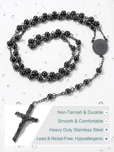 Supcare Rosary for Men Women Catholic Necklace Rosary Beads Customized - color: B02-Virgin Mary Black with Case