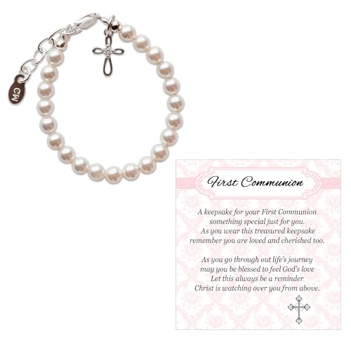 Cherished Moments First Communion Bracelets, .925 Silver or 14K Gold-Plated - color: Pearl-SILVER
