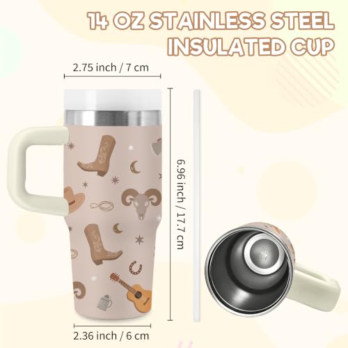 Western Cowboy Kids Tumbler - 14 oz Tumbler with Handle and Straw, Stainless Steel Insulated Cowboy Cup, BPA Free Tumblers Birthday Gift for Boys and Girls Outdoor & Sports, Travel - color: Cowboy1