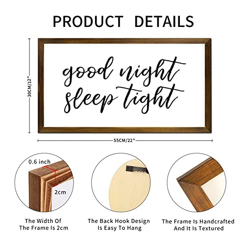Framed Wood Sign Plaque Good Night Sleep Tight Wood Framed Signs Wall Decor Encouraging Quote Wood Framed Sign Family Quote Rustic Wood Framed Hanging Art for Home Bedroom Kitchen 12x22in - color: A-4, size: 12x22in