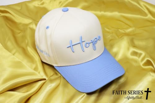 Faith Series 2-Tone Trucker Hat – Christian Faith-Based Cap with Bible Verse Detail - color: Hope | Romans 15:13 | Sky Blue