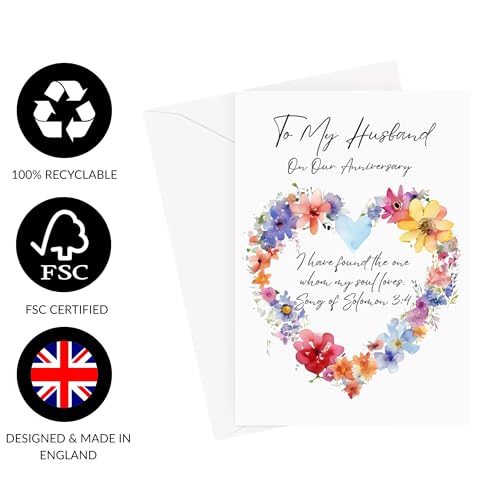 Christian Wedding Anniversary Card For Husband or Wife | Religious Wedding Milestone Anniversary Greeting Card For Couples with Inspiring Scripture and Bible Verses (Husband. Song Of Solomon 3:4) - color: Husband. Song Of Solomon 3:4