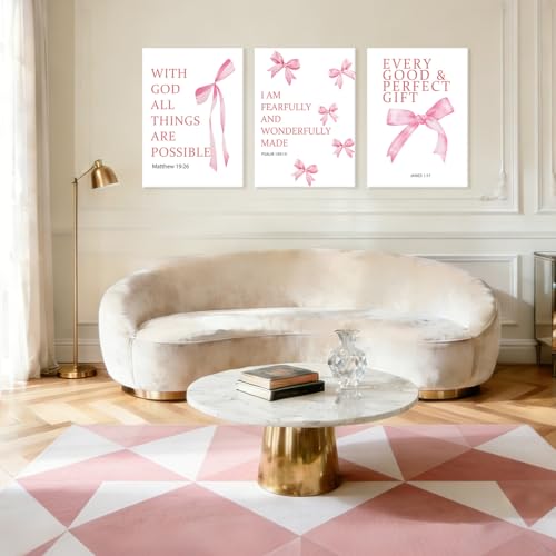 NCCXNCC 3Pcs Coquette Pink College Style Bow Canvas Wall Art 12x16 Inch - color: Bible Pink Bow, size: 16×24inch