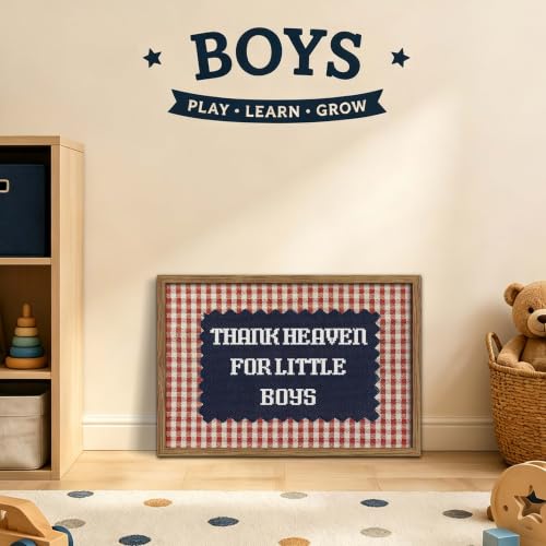 Thank Heaven for Little Boys Wall Art, Vintage Baby Boy Nursery Canvas Wall Decor Painting, Red Gingham Inspirational Quote Poster Print Picture for Kids Room Bedroom 12x16 Inch Framed - color: Checkered Boy, size: 16"L x 12"W