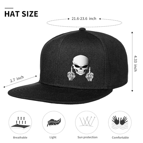 Death Skull Classic Snapback Hats for Men Flat Bill Hats for Women Snapback Snap Backpack Black Trucker Dad Baseball Cap - color: Middle Finger