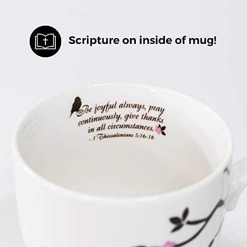 Divinity Boutique Inspirational Ceramic, Brown Birds on White Mug, 1 Theses. 5:16-17, The Joyful Always Pray, Multicolor, One Size,12 fluid ounce - color: Brown Birds on White Mug