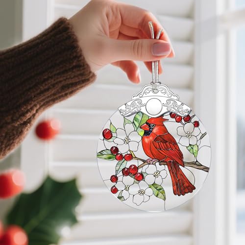 Cardinal Christmas Decorations - Stained Glass Ornament | Christmas Ornaments for Tree | Holiday Ornament | Red Bird Decor – Cardinal Memorial Gifts | Bird Lover Gifts | Gift Ideas & Xmas Gift - color: Style 1-cardinal