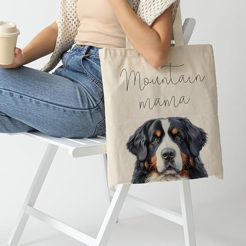 Dog Mom Canvas Tote Bag for Women, Reusable Cotton Shoulder Bag, Dog Lover Gift, Mother’s Day Pet Mom Shopping Tote - color: Bernese