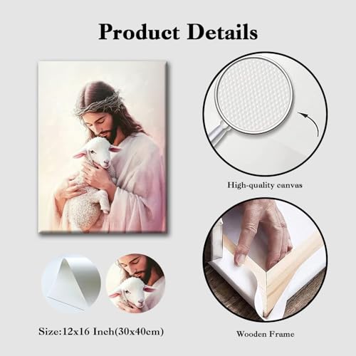 Jesus with Lamb Canvas Wall Art, Gallery Wrapped Christian Print, 12x16 - color: Gentle Jesus, size: 16"L x 12"W