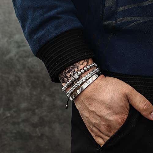 WFYOU Stainless Steel Bracelets for Men Gold Cuff Bracelet Birthday Gifts - color: Silver 9