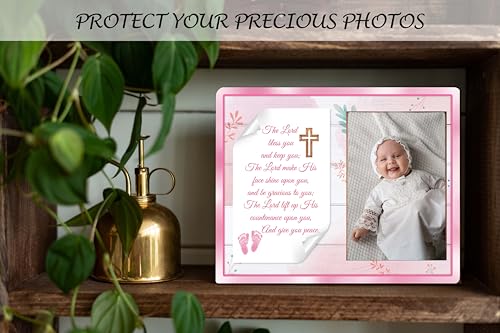 Baptism Frame for Girl - The Lord Bless You Picture Frame, Pink Baby Dedication Photo Gift, Christening Favor -A07