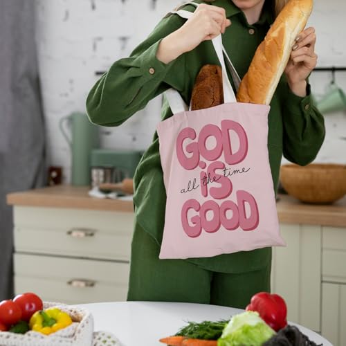 Preppy Coquette Pink Tote Bag, Trendy Shoulder Canvas Tote Bags, Durable Reusable Grocery Bag for Shopping and Travel - color: Red God