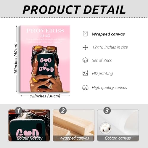 Black Girl Wall Art Pink Christian Canvas Poster Bible Verse Wall Decor African American Woman Pictures Fashion Black Women Prints Trendy Faith Scripture Painting for Bedroom 12x16 Inch Ready to Hang - color: Pink Wall Art, size: 12''x16'' Wrapped Canvas