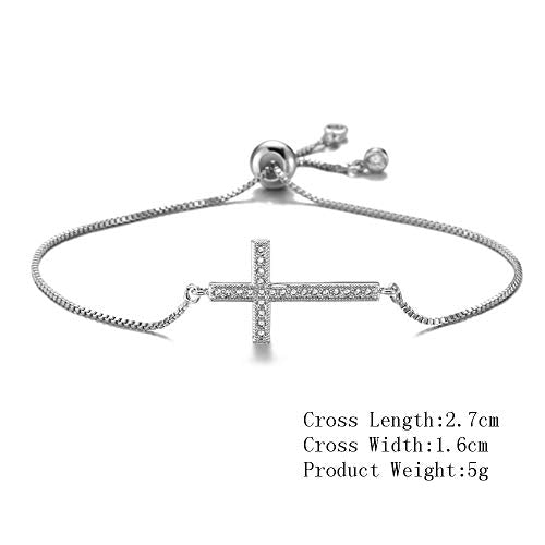 Classic Design AAA+ Cubic Zirconia Cross Charm Bracelets for Women Girl Adjustable Copper Chain Bracelet & Bangle Christian Jewelry Baptism Gift - color: 14K Gold Plated