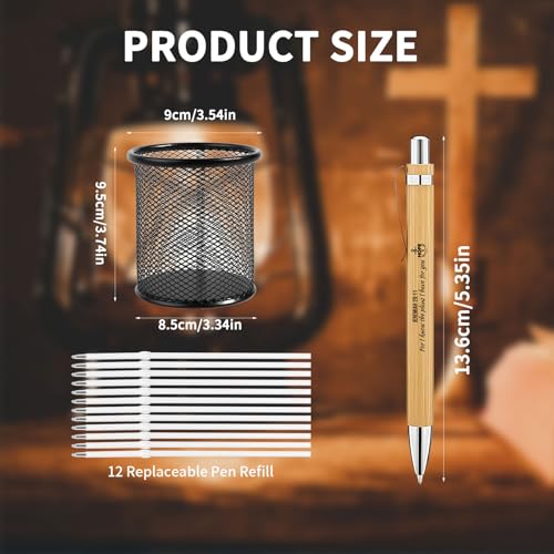 Bible Verse Pens 25 Pcs with 12 Christian Pens & 12 Refills & 1 Black Pen Holder Bamboo Retractable Ballpoint Pens Inspirational Quote Pen Religious Gifts for Men Women - color: Black