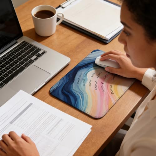 Abstract Mental Health Mouse Pad, Inhale Peace Exhale Stress Mouse Pad for Work Computers Laptop Therapy Office Dorm Desk Accessories, School Counselor Office Must Haves, 9.5x7.9 Inch - color: Interesting text Mouse pad U