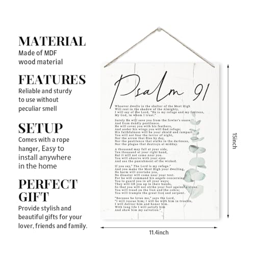 Psalm 91 Rustic Wooden Hanging Plaque Sign, Bible Verse Christian Wood Sign, Farmhouse Wall Decor for Church Home - color: Color 11