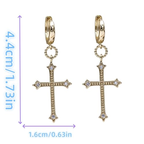 18K Gold Plated, Dangle Earrings for Women, Flower/Heart Drop earrings, Hypoallergenic Cubic Zirconia Earrings, Lightweight, Party, gold earrings, Jewelry for Gifts, Fashion - style: OBS7521-Cross