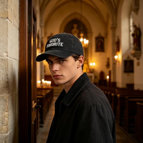 Faith Christian Patriotic Embroidered Baseball Cap, Vintage Cotton Dad Hat for Men Women, Birthday - color: God's Favorite, Black