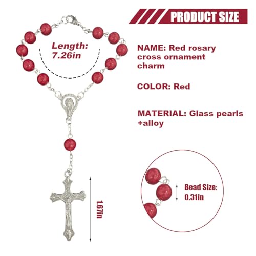 smilfuy 2PCS Car Rosary for Rearview Mirror, Red Rosary Pendant - color: Red